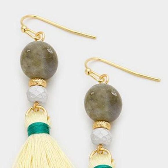 5/$25 Semi Precious Cream Yellow Tassel Earrings - Picture 2 of 6